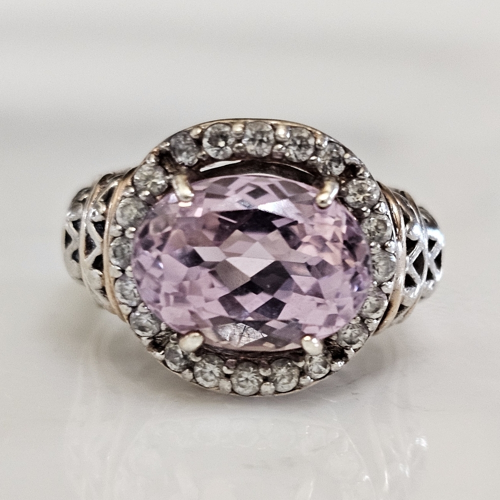 Natural Kunzite & Zircon Ring Palladium Sterling Silver 18k Rose Gold Sz 8!